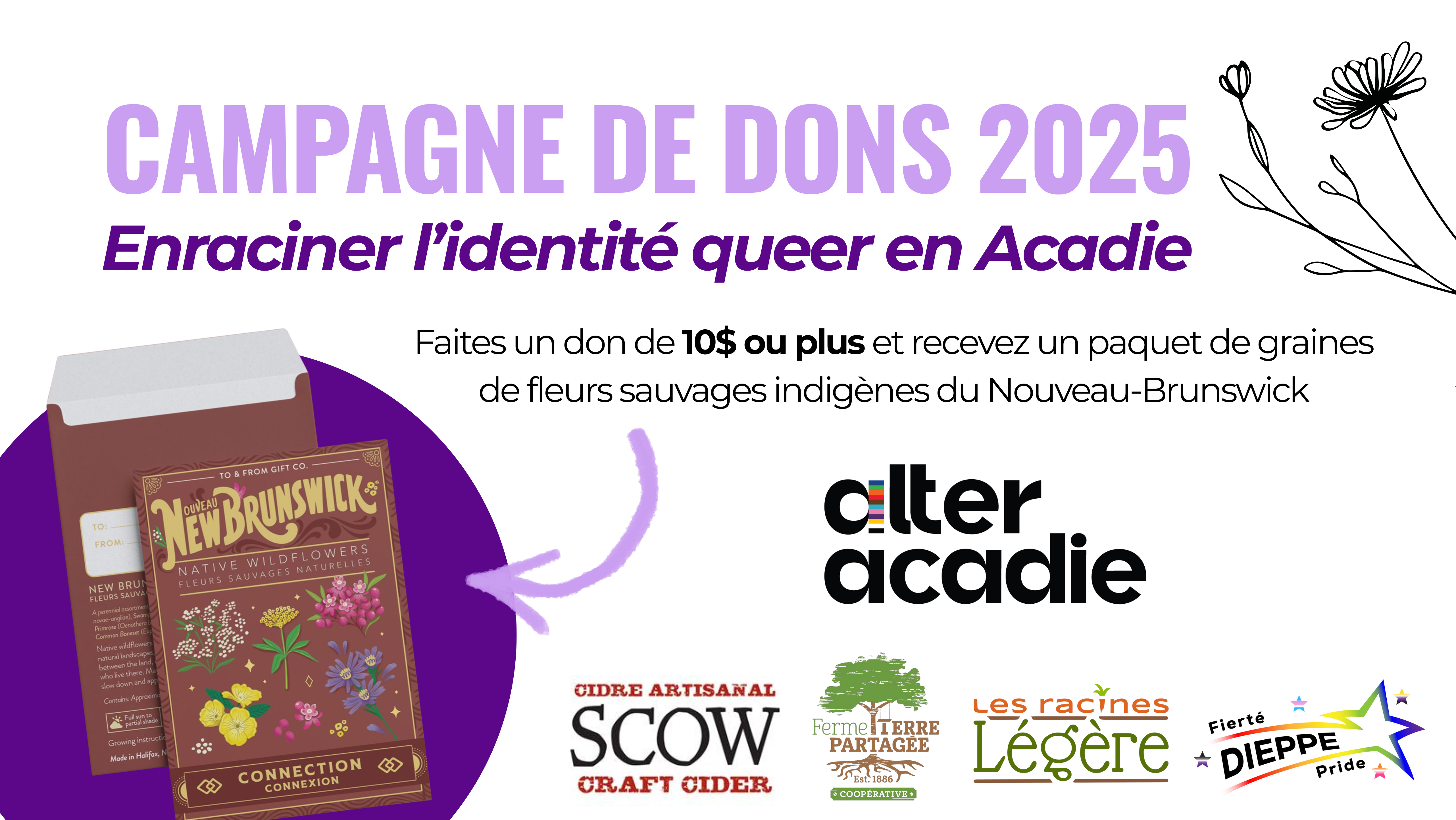 Faites un don de 10 ou plus et recevez un paquet de graines de fleurs sauvages indigènes du Nouveau Brunswick